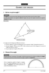 Angles - Géométrie - Cours - Exercices - Mathématiques : 6eme Primaire