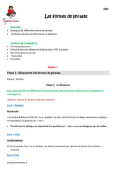 Formes de phrases - Séquence - Fiche de préparation : 4eme Primaire - PDF à imprimer