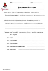 Formes de phrases - Cours, Leçon : 4eme Primaire - PDF gratuit à imprimer