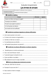 Formes de phrases - Examen Evaluation - Bilan : 4eme Primaire - PDF à imprimer