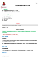 Formes de phrases - Séquence - Fiche de préparation : 5eme Primaire - PDF à imprimer