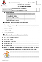 Formes de phrases - Examen Evaluation - Bilan : 5eme Primaire - PDF à imprimer
