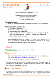 Séquence - Fiche de préparation Situer des objets par rapport à soi - Séquence - Fiche de préparation : 2eme Maternelle - Cycle Fondamental - PDF à imprimer
