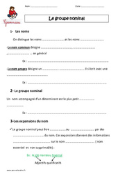 Groupe nominal - Cours, Leçon : 4eme Primaire - PDF gratuit à imprimer
