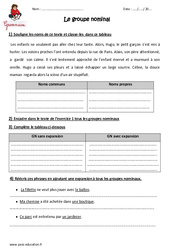 Groupe nominal - Exercices  : 4eme Primaire - PDF à imprimer