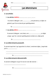 Déterminants - Cours, Leçon  : 4eme Primaire - PDF gratuit à imprimer