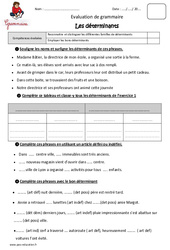 Déterminants - Examen Evaluation - Bilan : 4eme Primaire - PDF à imprimer