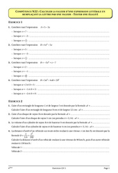 Calcul littéral - Equations - Cours - Exercices - Mathématiques : 2eme Secondaire - PDF à imprimer