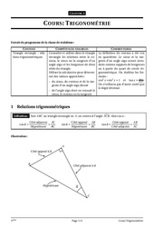 Trigonométrie dans le triangle rectangle - Géométrie - Cours - Exercices - Mathématiques : 3eme Secondaire - PDF à imprimer