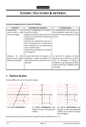 Vecteurs et repères - Cours - Exercices - Mathématiques : 3eme Secondaire - PDF à imprimer