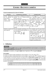 Racines carrées - Cours - Exercices - Mathématiques : 3eme Secondaire - PDF à imprimer