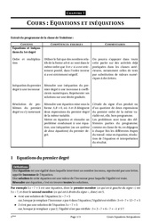 Equations et inéquations - Cours - Exercices - Mathématiques : 3eme Secondaire - PDF à imprimer