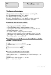 Accord sujet verbe - Exercices corrigés - grammaire : 4eme Primaire - PDF à imprimer
