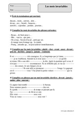 Mots invariables - Exercices corrigés - Orthographe : 4eme Primaire - PDF à imprimer