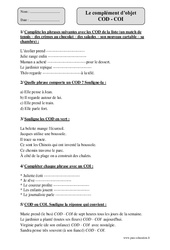 COD - COI - Exercices corrigés - Grammaire : 4eme Primaire - PDF à imprimer