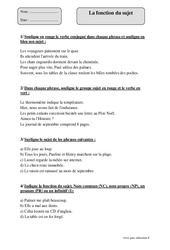 Fonction du sujet - Exercices corrigés - Grammaire : 4eme Primaire - PDF à imprimer