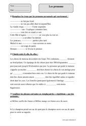 Pronoms - Exercices corrigés - Grammaire : 4eme Primaire - PDF à imprimer