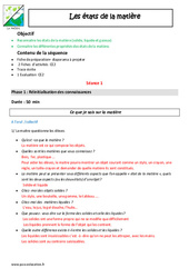Séquence - Fiche de préparation Etats de la matière - Séquence - Fiche de préparation : 3eme Primaire - PDF à imprimer