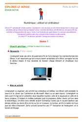 Utiliser un ordinateur - Séquence - Fiche de préparation : 3eme Maternelle - Cycle Fondamental - PDF à imprimer