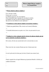 Phrase simple - Phrase complexe - Propositions - Exercices corrigés - Grammaire : 5eme Primaire - PDF à imprimer
