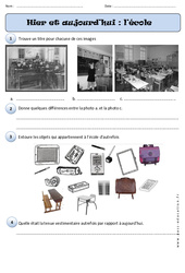 Ecole - Hier - Aujourd’hui - Exercices - Temps : 1ere Primaire - PDF à imprimer