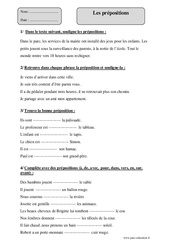 Prépositions - Exercices corrigés - Grammaire : 5eme Primaire