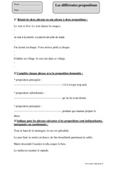 Différentes propositions - Exercices corrigés - Grammaire : 5eme Primaire - PDF à imprimer