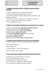 Propositions subordonnées - Exercices corrigés - Grammaire : 5eme Primaire - PDF à imprimer