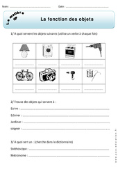 Fonction des objets - Exercices - Matière - Découverte du monde : 1ere Primaire - PDF à imprimer