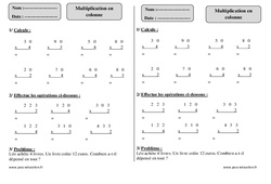 Multiplication en colonne - Exercices corrigés - Mathématiques : 2eme Primaire - PDF à imprimer