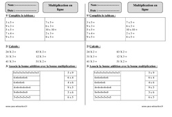 Multiplication en ligne - Exercices corrigés - Calcul - Mathématiques : 2eme Primaire - PDF à imprimer