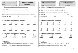 Soustraction en colonne - Exercices corrigés - Calcul - Mathématiques : 2eme Primaire - PDF à imprimer
