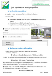 Matière - Propriétés - Exercices : 6eme Primaire - PDF à imprimer