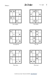 Sudoku des lettres - Vocabulaire ludique : 2eme, 3eme Primaire