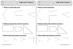 Angle droit - Equerre - Exercices corrigés - Géométrie : 2eme Primaire - PDF à imprimer