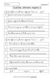 Phrase affirmative - Phrase négative - Grammaire - Exercices corrigés - Français : 2eme Primaire - PDF à imprimer