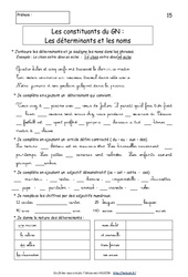 Constituants du GN - Déterminants - Noms - Exercices : 4eme, 5eme Primaire - PDF à imprimer