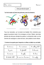 Une journée de sport - Lecture compréhension - Français : 1ere, 2eme Primaire - PDF à imprimer