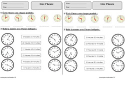 Lire l'heure - Exercices corrigés - Mesures - Mathématiques : 2eme Primaire - PDF à imprimer