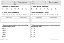 Pair ou impair - Exercices corrigés - Numération - Mathématiques : 2eme Primaire - PDF à imprimer