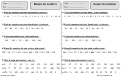 Ranger des nombres - Exercices corrigés - Numération - Mathématiques : 2eme Primaire - PDF à imprimer