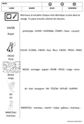 Hiver - Lire les mots - Lecture : 1ere, 2eme Maternelle - Cycle Fondamental - PDF à imprimer
