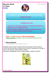 Séquence - Fiche de préparation Le bien et le mal - EMC - Séquence - Fiche de préparation : 1ere, 2eme Primaire - PDF à imprimer