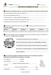 Compléments de phrase - Exercices  : 4eme Primaire - PDF à imprimer