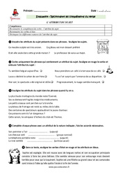 Attribut du sujet - Examen Evaluation - Bilan : 4eme Primaire - PDF à imprimer