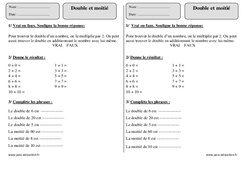 Double et moitié - Exercices corrigés - Numération - Mathématiques : 2eme Primaire - PDF à imprimer