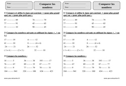 Comparer les nombres - Exercices corrigés - Numération - Mathématiques : 2eme Primaire - PDF à imprimer