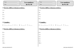 Nombres  de 0 à 10 - Exercices corrigés - Numération - Mathématiques : 2eme Primaire - PDF à imprimer