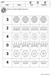 Nombres - Fête des rois : 1ere, 2eme Maternelle - Cycle Fondamental - PDF à imprimer