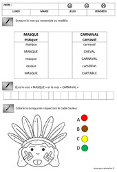 Lecture - Carnaval : 1ere, 2eme Maternelle - Cycle Fondamental - PDF à imprimer